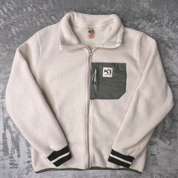 Kari Traa Rothe Midlayer Cream/Forest Green Fleece Full-zip Sweater Jacket L - Picture 1 of 7